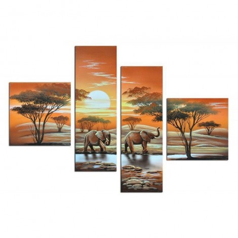 Elefant - Sonnenuntergang | 4 Panels