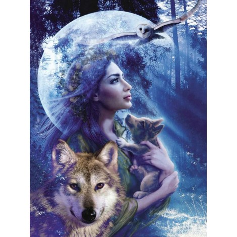 Frau mit Wolf 5D DIY Farbe durch Diamant Kit 